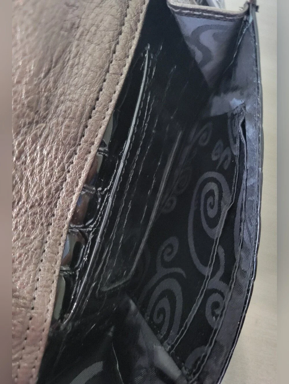 Brighton Black Croc-Embossed Wristlet with Braided Trim and Free Chain